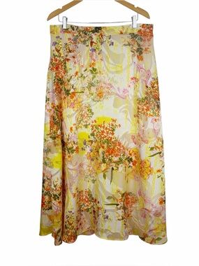 Flint & Moss New York Maxi Skirt Yellow Floral Elastic Pull On Waist Size XL